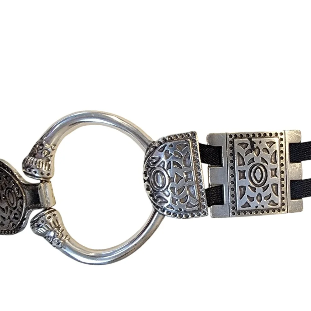 Vtg Silver Tone Belt Womens 2X Metal Squares Elastic Stretch Heavy Artsy Boho‎